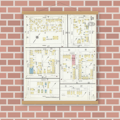 Old map wall art mockup — magnetic wood frame on brick wall — Sanborn Fire Insurance Map from Key West, Monroe County, Florida (1912), Sheet #0022