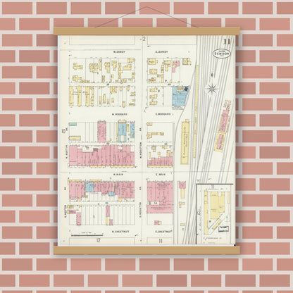 Old map wall art mockup — magnetic wood frame on brick wall — Sanborn Fire Insurance Map from Denison, Grayson County, Texas (1897), Sheet #0011