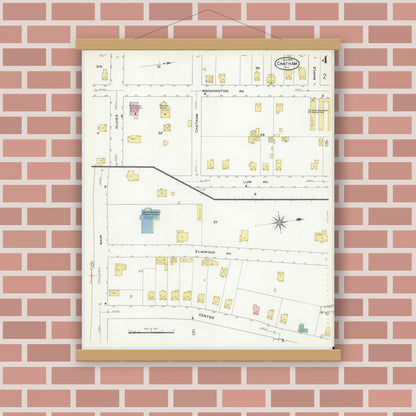 Old map wall art mockup — magnetic wood frame on brick wall — Sanborn Fire Insurance Map from Chatham, Morris County, New Jersey (1909), Sheet #0004