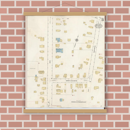 Old map wall art mockup — magnetic wood frame on brick wall — Sanborn Fire Insurance Map from Newport, Herkimer County, New York (1938), Sheet #0003