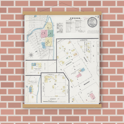 Old map wall art mockup — magnetic wood frame on brick wall — Sanborn Fire Insurance Map from Wabasha, Wabasha County, Minnesota (1890), Sheet #0001
