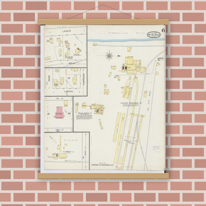 Old map wall art mockup — magnetic wood frame on brick wall — Sanborn Fire Insurance Map from Midland, Midland County, Michigan (1893), Sheet #0006
