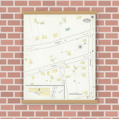 Old map wall art mockup — magnetic wood frame on brick wall — Sanborn Fire Insurance Map from Chatham, Morris County, New Jersey (1909), Sheet #0011