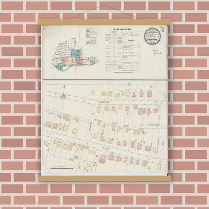 Old map wall art mockup — magnetic wood frame on brick wall — Sanborn Fire Insurance Map from Canonsburg, Washington County, Pennsylvania (1896) - Complete Map Set
