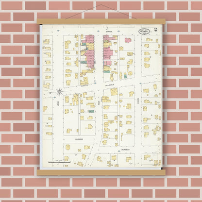 Old map wall art mockup — magnetic wood frame on brick wall — Sanborn Fire Insurance Map from Homer, Calhoun County, Michigan (1907), Sheet #0002
