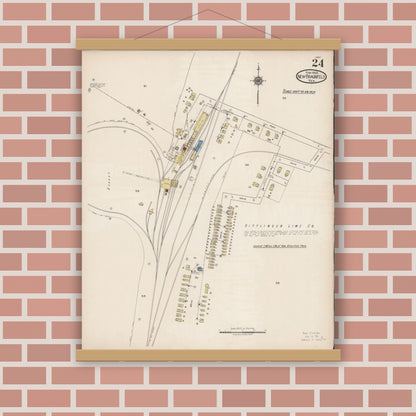 Old map wall art mockup — magnetic wood frame on brick wall — Sanborn Fire Insurance Map from New Braunfels, Comal County, Texas (1922), Sheet #0024