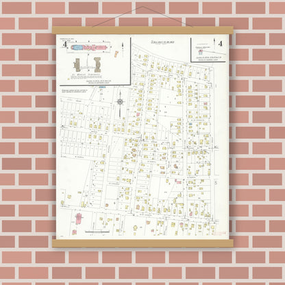 Old map wall art mockup — magnetic wood frame on brick wall — Sanborn Fire Insurance Map from Perryville, Perry County, Missouri (1938), Sheet #0004