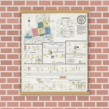 Old map wall art mockup — magnetic wood frame on brick wall — Sanborn Fire Insurance Map from Sparta, Randolph County, Illinois (1910) - Complete Map Set