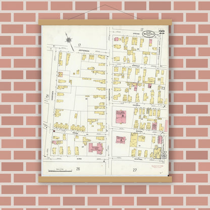 Old map wall art mockup — magnetic wood frame on brick wall — Sanborn Fire Insurance Map from Westfield, Hampden County, Massachusetts (1910), Sheet #0022