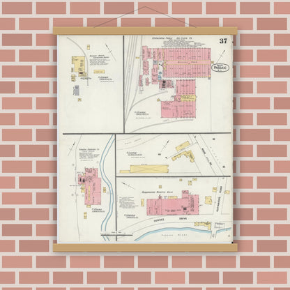 Old map wall art mockup — magnetic wood frame on brick wall — Sanborn Fire Insurance Map from Passaic, Passaic County, New Jersey (1903), Sheet #0037