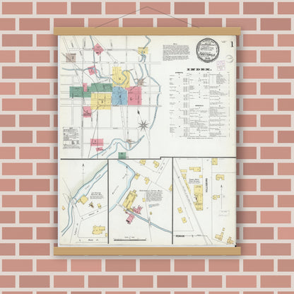 Old map wall art mockup — magnetic wood frame on brick wall — Sanborn Fire Insurance Map from Fayetteville, Cumberland County, North Carolina (1901) - Complete Map Set