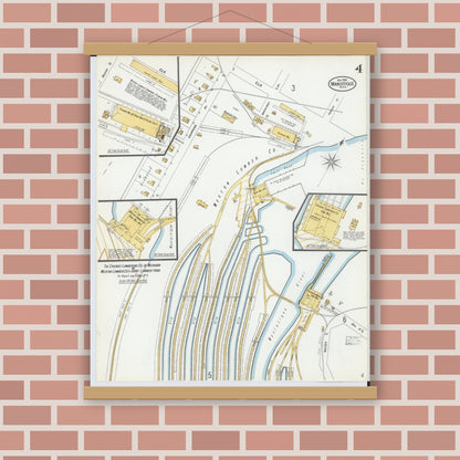 Old map wall art mockup — magnetic wood frame on brick wall — Sanborn Fire Insurance Map from Manistique, Schoolcraft County, Michigan (1900), Sheet #0004