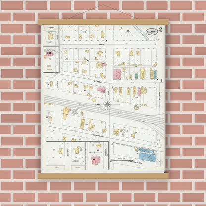 Old map wall art mockup — magnetic wood frame on brick wall — Sanborn Fire Insurance Map from Gilman, Iroquois County, Illinois (1906), Sheet #0002