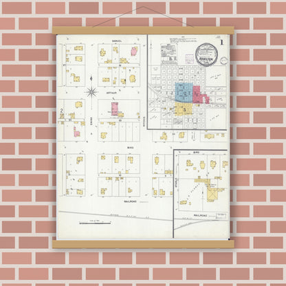 Old map wall art mockup — magnetic wood frame on brick wall — Sanborn Fire Insurance Map from Hamilton, Caldwell County, Missouri (1901) - Complete Map Set