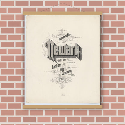 Old map wall art mockup — magnetic wood frame on brick wall — Sanborn Fire Insurance Map from Newark, Licking County, Ohio (1920), Sheet #0001
