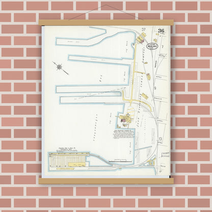 Old map wall art mockup — magnetic wood frame on brick wall — Sanborn Fire Insurance Map from Ashland, Ashland County, Wisconsin (1909), Sheet #0036