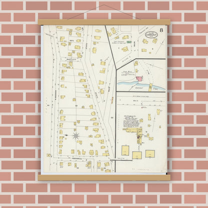 Old map wall art mockup — magnetic wood frame on brick wall — Sanborn Fire Insurance Map from Conneaut, Ashtabula County, Ohio (1898), Sheet #0008
