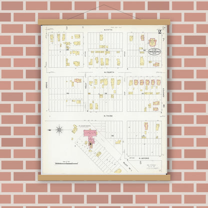 Old map wall art mockup — magnetic wood frame on brick wall — Sanborn Fire Insurance Map from Brainerd, Crow Wing County, Minnesota (1907), Sheet #0002