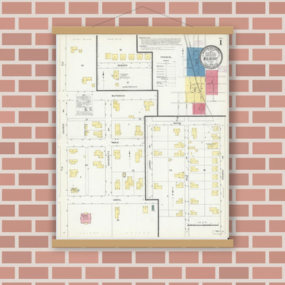 Old map wall art mockup — magnetic wood frame on brick wall — Sanborn Fire Insurance Map from Mulberry, Polk County, Florida (1909) - Complete Map Set