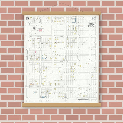 Old map wall art mockup — magnetic wood frame on brick wall — Sanborn Fire Insurance Map from Del Rio, Val Verde County, Texas (1930), Sheet #0015