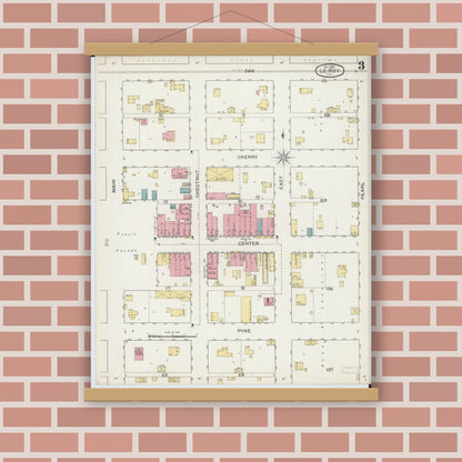 Old map wall art mockup — magnetic wood frame on brick wall — Sanborn Fire Insurance Map from Leroy, McLean County, Illinois (1893), Sheet #0003
