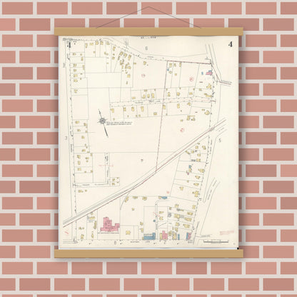 Old map wall art mockup — magnetic wood frame on brick wall — Sanborn Fire Insurance Map from Easthampton, Suffolk County, New York (1943), Sheet #0004