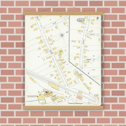 Old map wall art mockup — magnetic wood frame on brick wall — Sanborn Fire Insurance Map from Randolph, Norfolk County, Massachusetts (1909), Sheet #0006