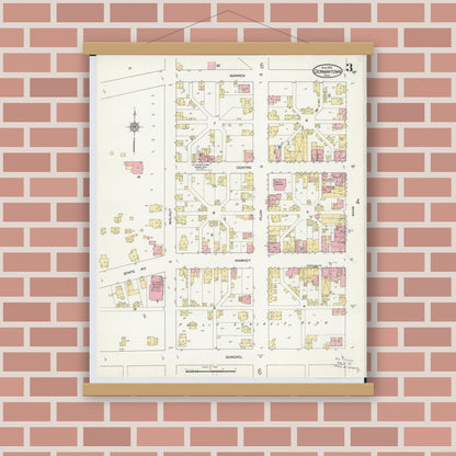 Old map wall art mockup — magnetic wood frame on brick wall — Sanborn Fire Insurance Map from Germantown, Montgomery County, Ohio (1912), Sheet #0003