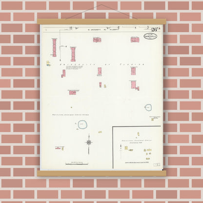 Old map wall art mockup — magnetic wood frame on brick wall — Sanborn Fire Insurance Map from Gainesville, Alachua County, Florida (1913), Sheet #0026