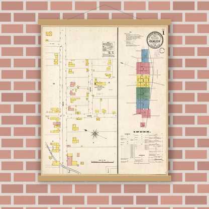 Old map wall art mockup — magnetic wood frame on brick wall — Sanborn Fire Insurance Map from Abingdon, Washington County, Virginia (1902), Sheet #0001