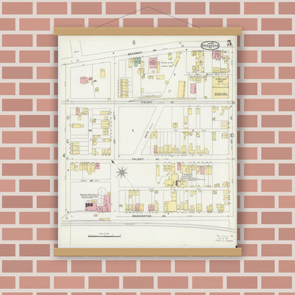 Old map wall art mockup — magnetic wood frame on brick wall — Sanborn Fire Insurance Map from Braddock, Allegheny County, Pennsylvania (1896), Sheet #0005