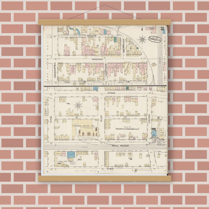 Old map wall art mockup — magnetic wood frame on brick wall — Sanborn Fire Insurance Map from Tamaqua, Schuylkill County, Pennsylvania (1885), Sheet #0002