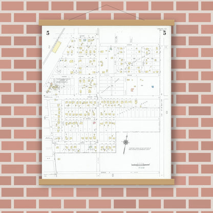 Old map wall art mockup — magnetic wood frame on brick wall — Sanborn Fire Insurance Map from Garland, Dallas County, Texas (1947), Sheet #0005