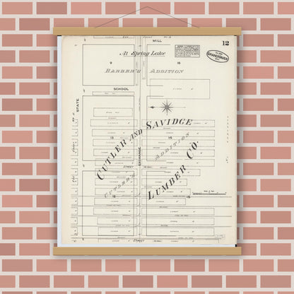 Old map wall art mockup — magnetic wood frame on brick wall — Sanborn Fire Insurance Map from Grand Haven, Ottawa County, Michigan (1883), Sheet #0012