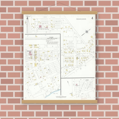 Old map wall art mockup — magnetic wood frame on brick wall — Sanborn Fire Insurance Map from Fosston, Polk County, Minnesota (1936), Sheet #0004