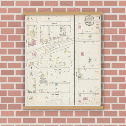 Old map wall art mockup — magnetic wood frame on brick wall — Sanborn Fire Insurance Map from Pacific, Franklin County, Missouri (1886) - Complete Map Set