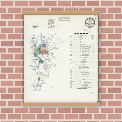 Old map wall art mockup — magnetic wood frame on brick wall — Sanborn Fire Insurance Map from Wakefield, Middlesex County, Massachusetts (1903), Sheet #0001