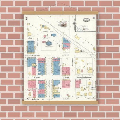 Old map wall art mockup — magnetic wood frame on brick wall — Sanborn Fire Insurance Map from Coleman, Coleman County, Texas (1923), Sheet #0002
