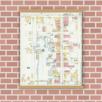 Old map wall art mockup — magnetic wood frame on brick wall — Sanborn Fire Insurance Map from Pensacola, Escambia County, Florida (1903), Sheet #0002