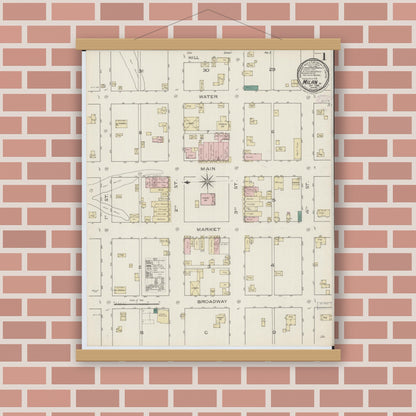 Old map wall art mockup — magnetic wood frame on brick wall — Sanborn Fire Insurance Map from Milan, Sullivan County, Missouri (1886) - Complete Map Set