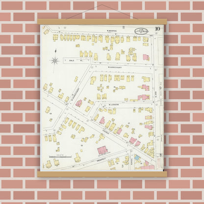 Old map wall art mockup — magnetic wood frame on brick wall — Sanborn Fire Insurance Map from Little Falls, Herkimer County, New York (1897), Sheet #0010