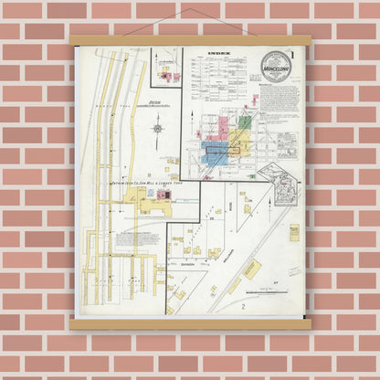 Old map wall art mockup — magnetic wood frame on brick wall — Sanborn Fire Insurance Map from Mancelona, Antrim County, Michigan (1917) - Complete Map Set