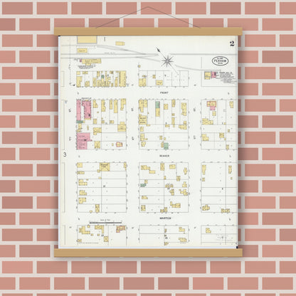 Old map wall art mockup — magnetic wood frame on brick wall — Sanborn Fire Insurance Map from Perham, Otter Tail County, Minnesota (1899), Sheet #0002