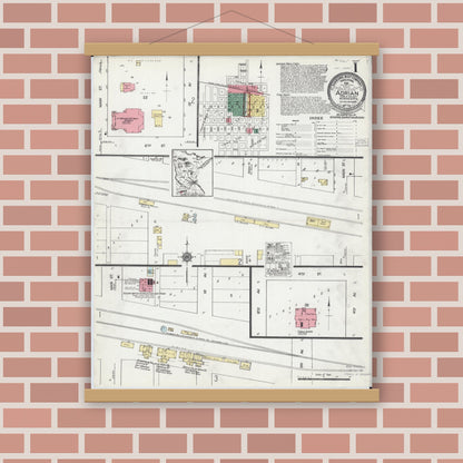 Old map wall art mockup — magnetic wood frame on brick wall — Sanborn Fire Insurance Map from Adrian, Nobles County, Minnesota (1922) - Complete Map Set