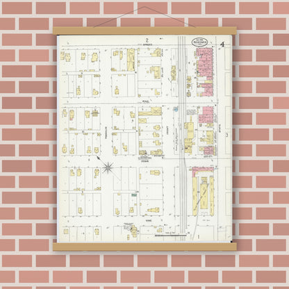 Old map wall art mockup — magnetic wood frame on brick wall — Sanborn Fire Insurance Map from Nokomis, Montgomery County, Illinois (1906), Sheet #0004