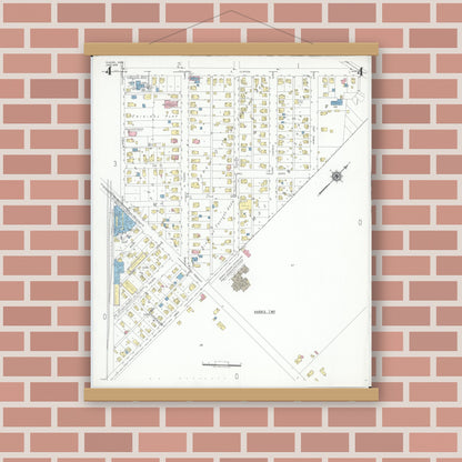 Old map wall art mockup — magnetic wood frame on brick wall — Sanborn Fire Insurance Map from Elmore, Ottawa County, Ohio (1948), Sheet #0004