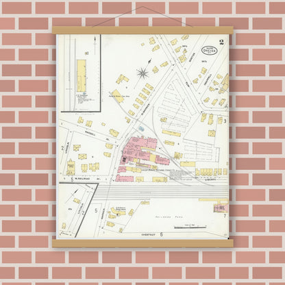 Old map wall art mockup — magnetic wood frame on brick wall — Sanborn Fire Insurance Map from Oneida, Madison County, New York (1904) - Complete Map Set