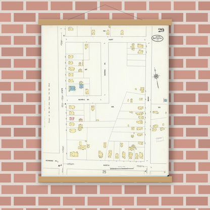 Old map wall art mockup — magnetic wood frame on brick wall — Sanborn Fire Insurance Map from Batavia, Genesee County, New York (1912), Sheet #0029