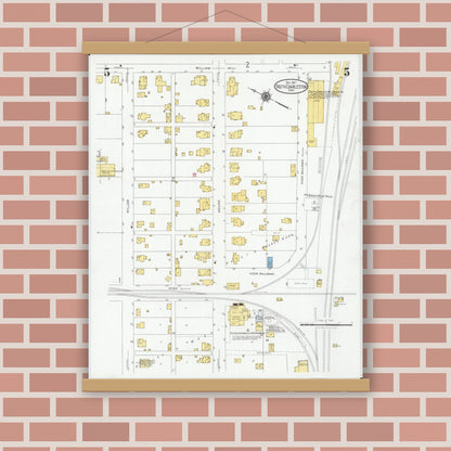 Old map wall art mockup — magnetic wood frame on brick wall — Sanborn Fire Insurance Map from South Charleston, Clark County, Ohio (1927), Sheet #0005
