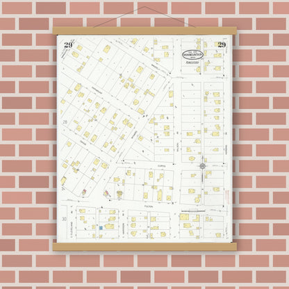 Old map wall art mockup — magnetic wood frame on brick wall — Sanborn Fire Insurance Map from Iron Mountain, Dickinson County, Michigan (1930), Sheet #0029